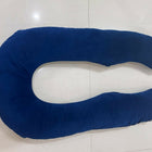 Grey-blue HIPUTEE U-shaped pregnancy pillow with velvet cover for full body support and comfortable maternity sleep