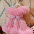 Girls Balloon Frill Party Dress - Baby Pink Frock ( 9-12 m)