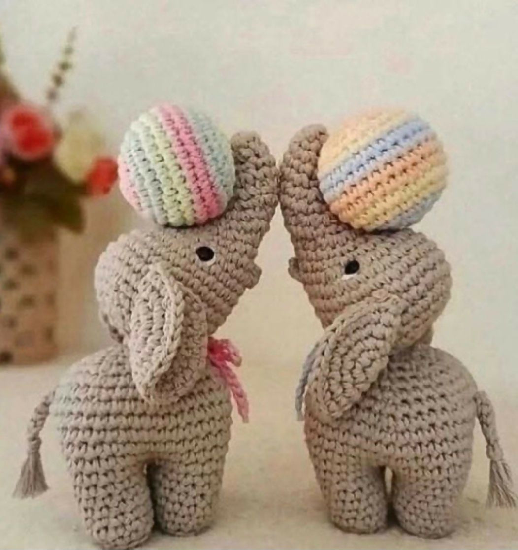 Crochet Elephant Toy with Ball / Heart Option