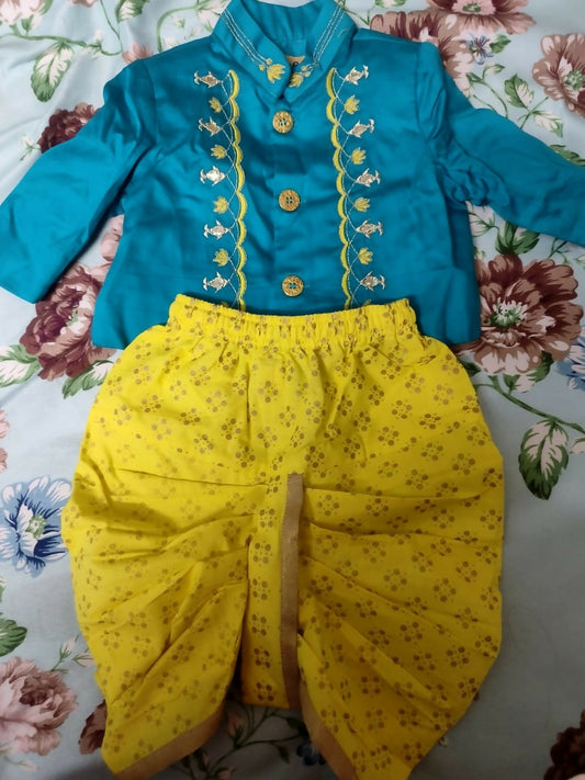 Buy Baby Dhoti Kurta Set – Traditional ethnic wear for infants with soft fabric, perfect for festive and special occasions.

