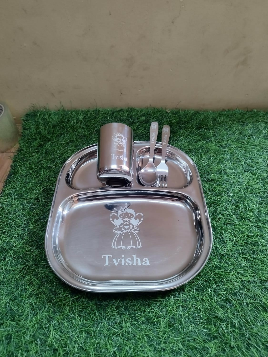 Buy Personalised Stainless Steel Plate, Glass, Spoon and Fork Set – Safe, Durable, and Custom Dining Set for Kids

