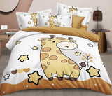 Bedding set with giraffe design on a bed
