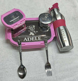 Buy Personalised Stainless Steel Tiffin Box, Bottle, Spoon, Fork Set – Durable, Custom Mealtime Kit for Kids

