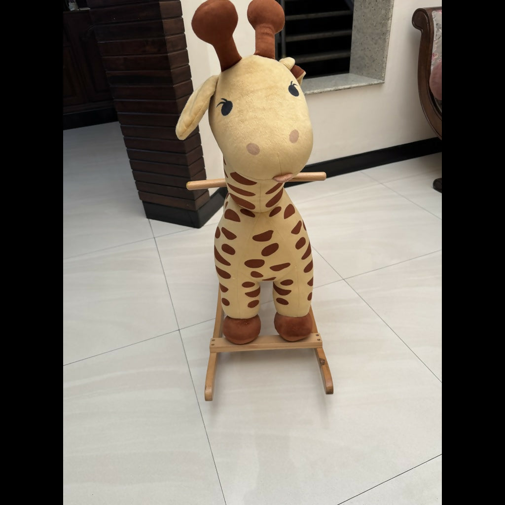 Soft Plush Giraffe Rocker with Wooden Base