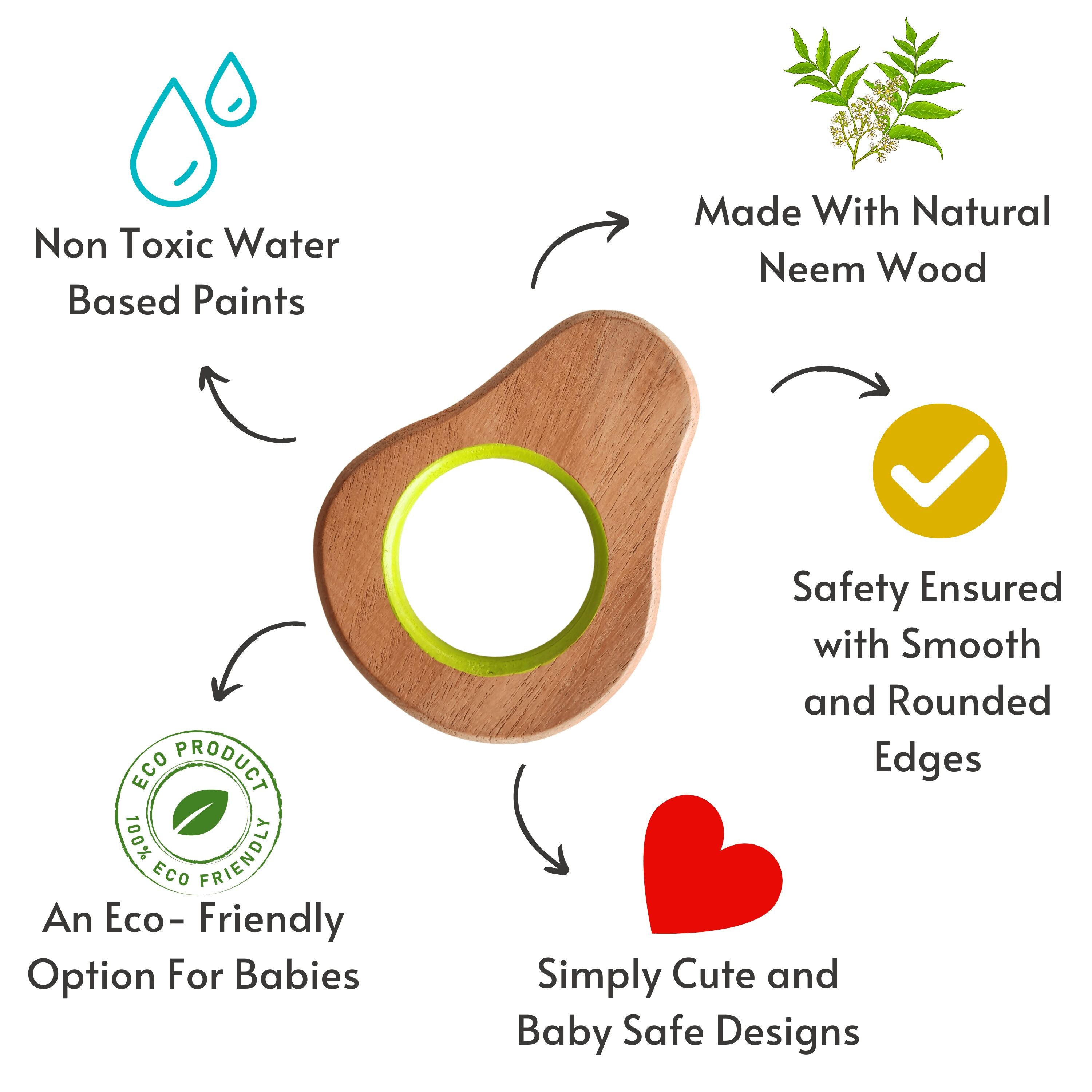 Explore shapes and soothe gums with Babycov's Cute Neem Wood Teethers - natural comfort for safe and playful chewing!