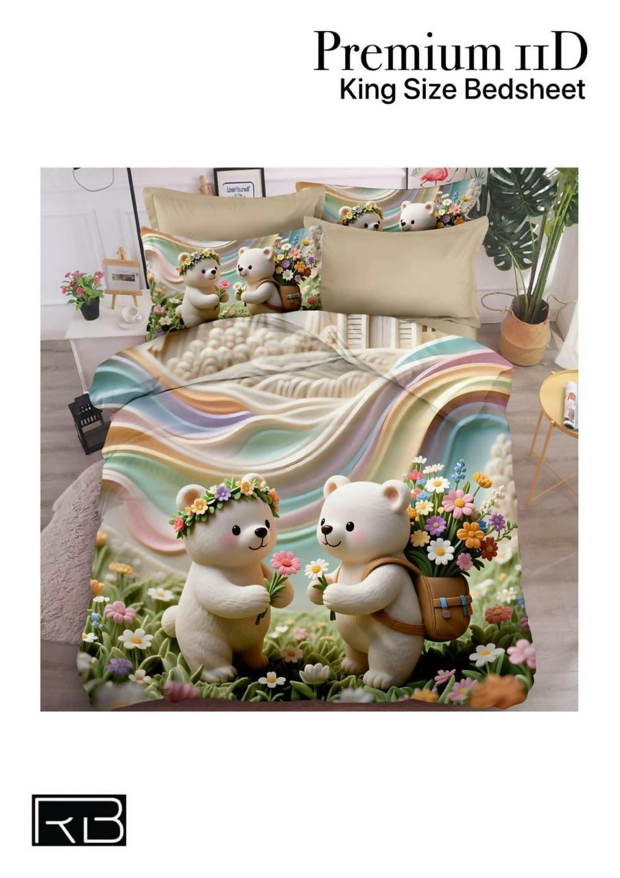 King size bedsheet with cartoon bear design 