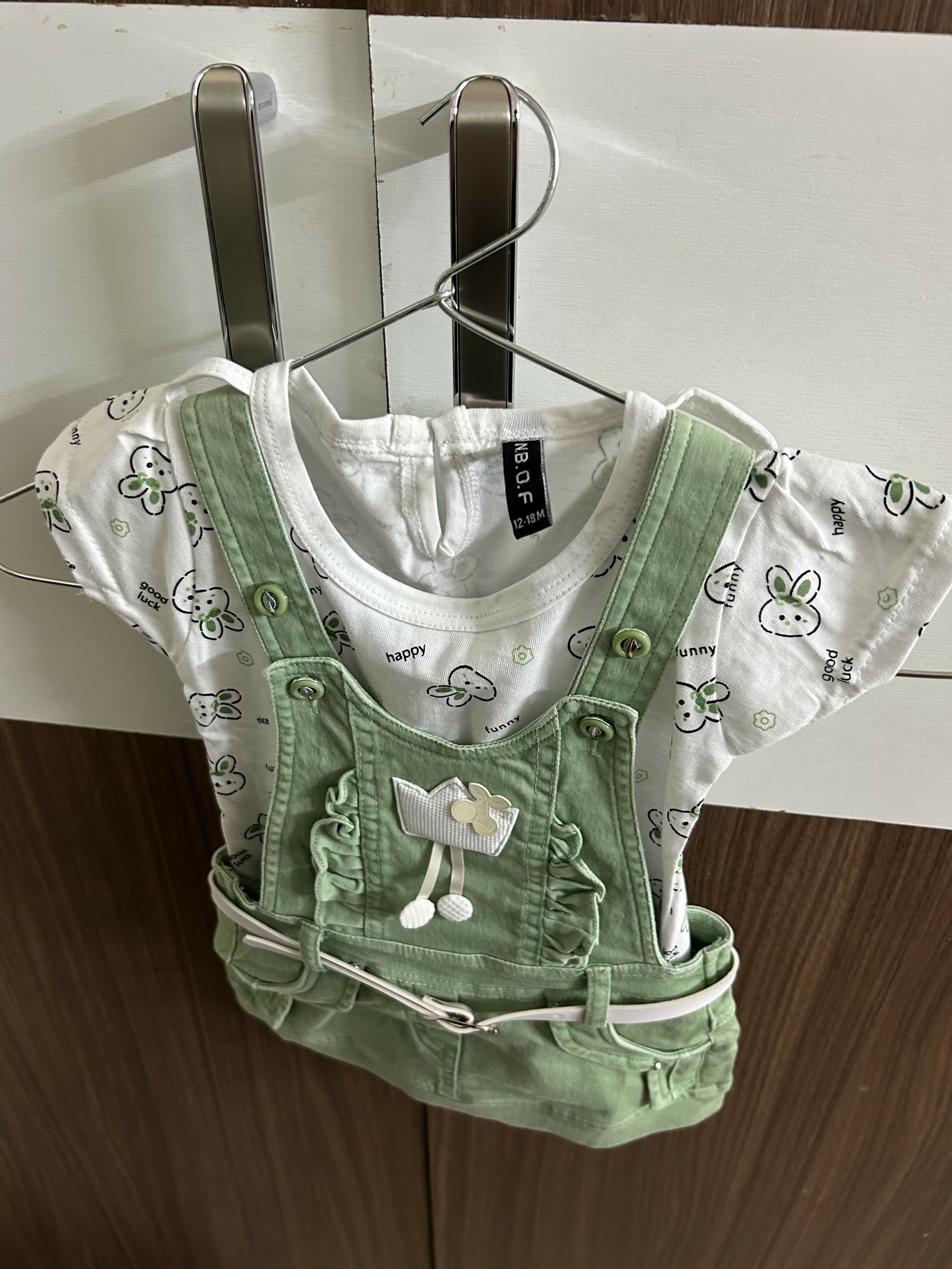 Green baby romper with white shirt 