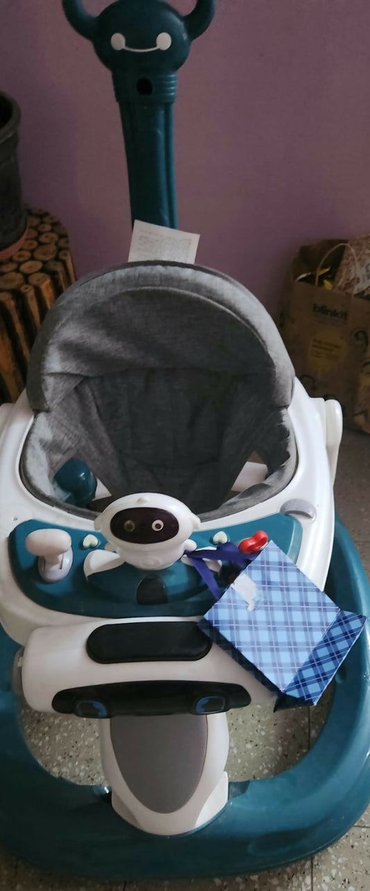 Help your baby take their first steps with the Baby Robotic Walker – featuring a detachable canopy, musical activity tray, and convertible push walker design for safe and engaging walking practice.
