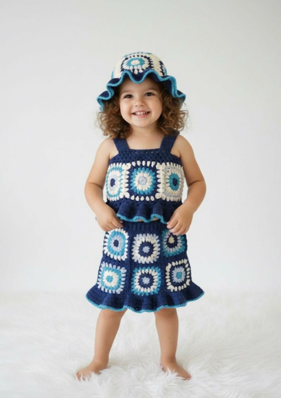 Crochet 2-Piece Dress with Hat for Girl