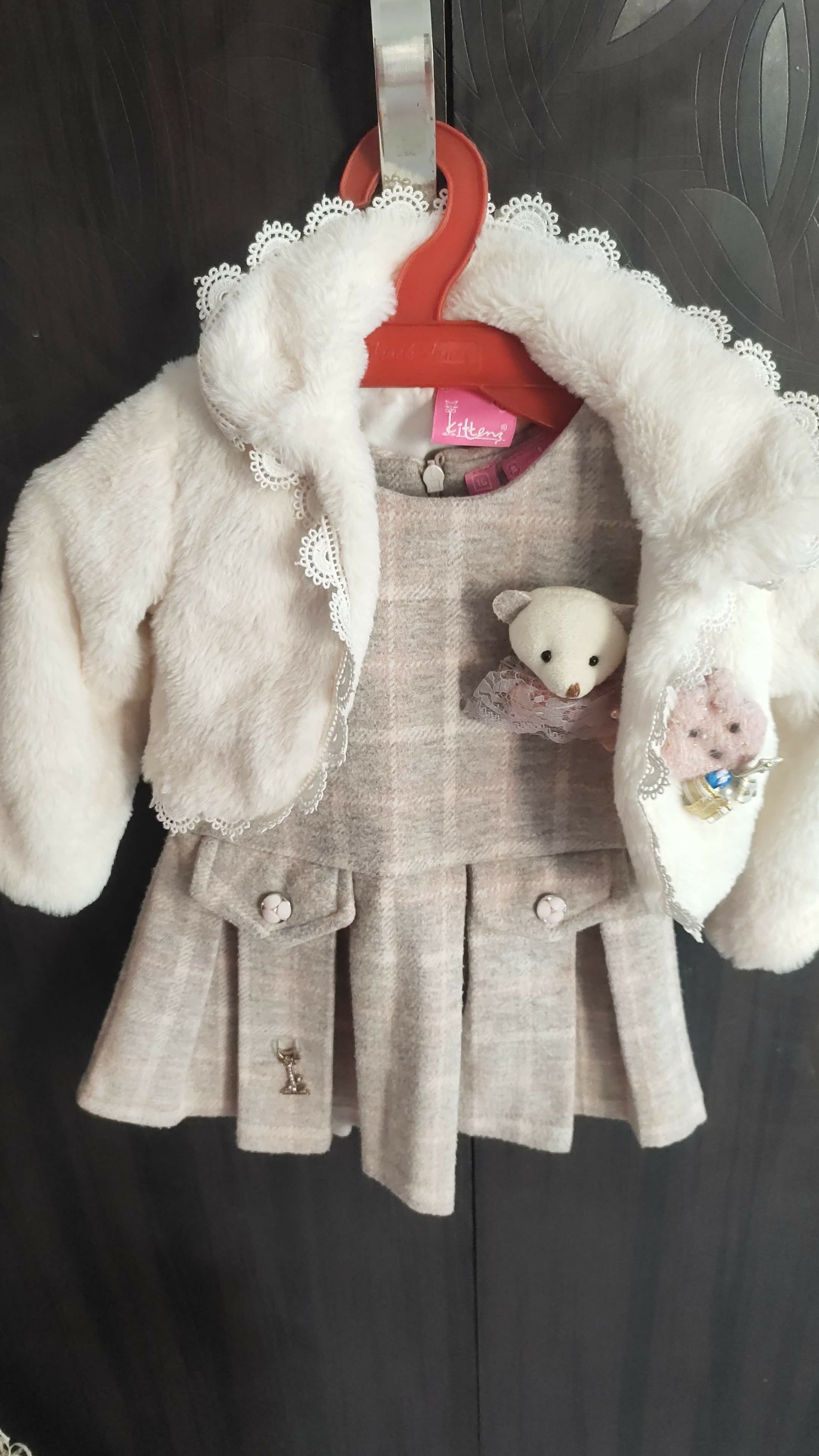 Warm Winter Frock/Dress with Fur Jacket, Elegant and Comfortable Baby Girl Winter Outfit for Special Occasions.