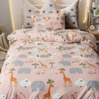 Children's single bed comforter with animal pattern on a bed 