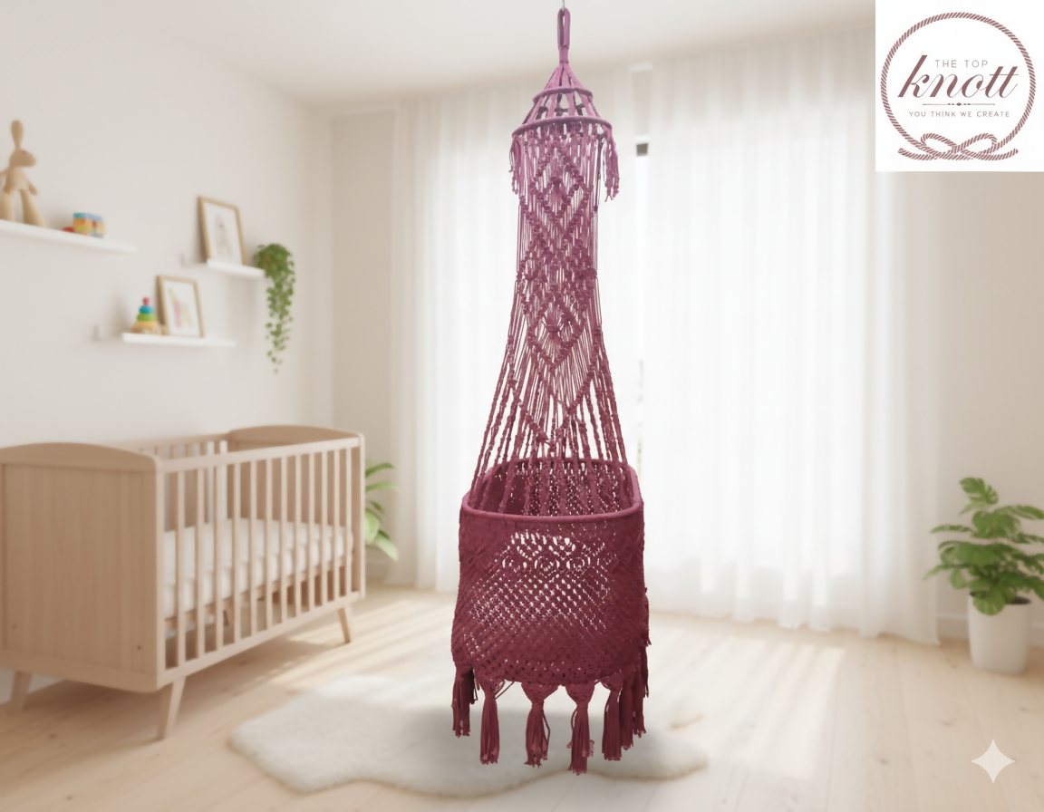 The Top Knott Brick Bliss Macramé Baby Bassinet – Handcrafted Hanging Cradle for Newborns