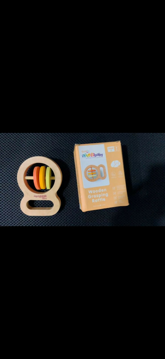 Intellibaby Wooden Grasping Rattle – Safe, Eco-friendly, and Perfect for Baby's Motor Skills Development.