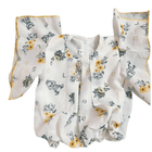 Baby 2-Piece Outfit Set, Floral Print Romper with Yellow Trim and Plaid Shorts, White and Greypreview