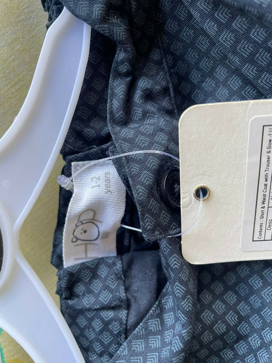 HOP BABY Shirt Waist Coat and Trouser Set - White/Black Grey pattern design - PyaraBaby