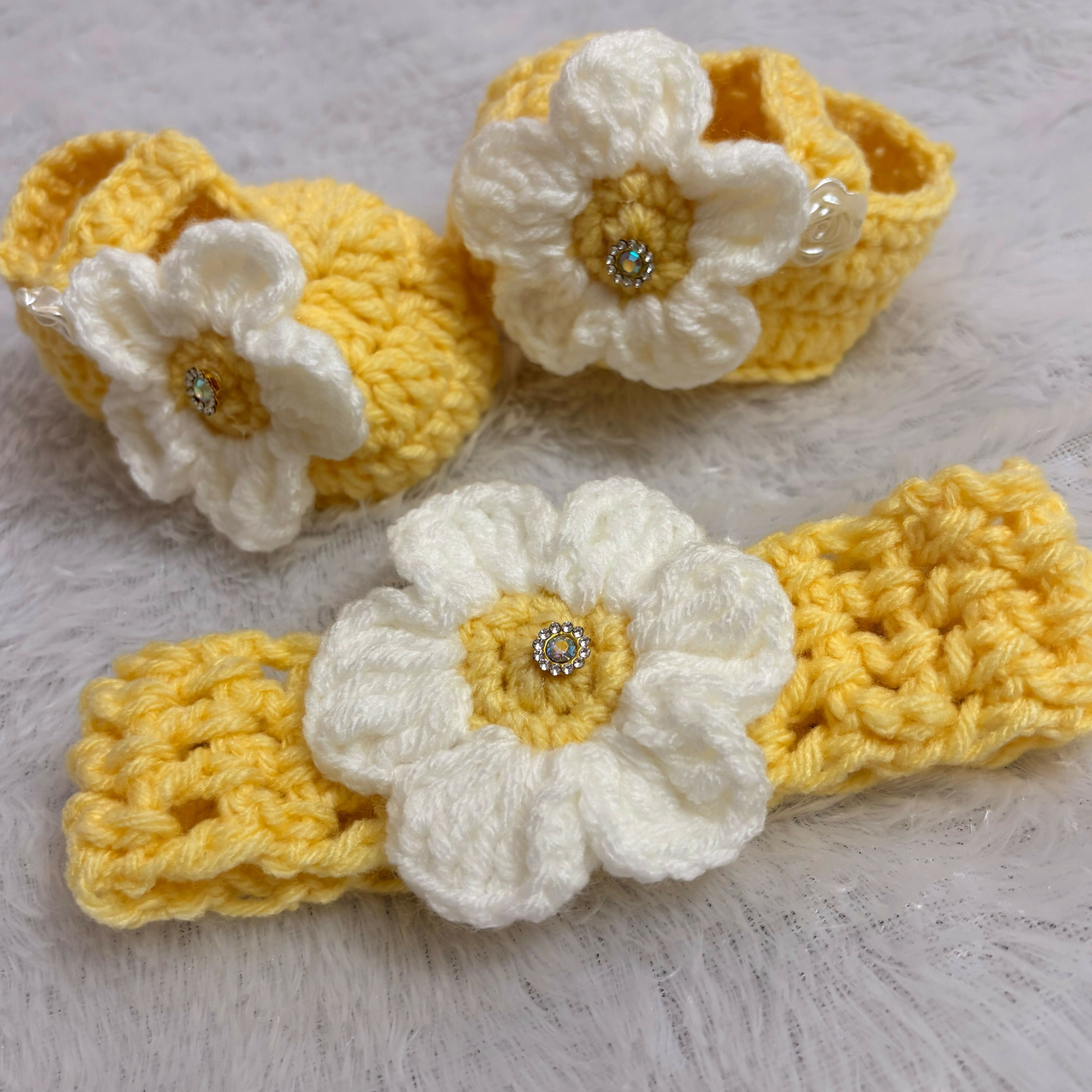 Crochet Baby Girl shoes and Headband Set with Net Frock