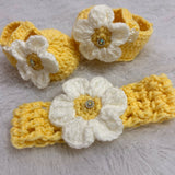 Crochet Baby Girl shoes and Headband Set with Net Frock