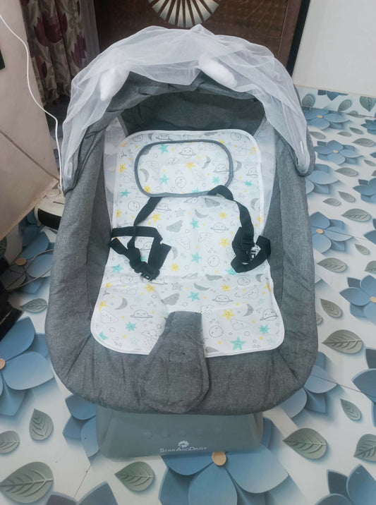 The Star & Daisy Electric Baby Swing is designed to provide a soothing and comfortable experience for your baby. 