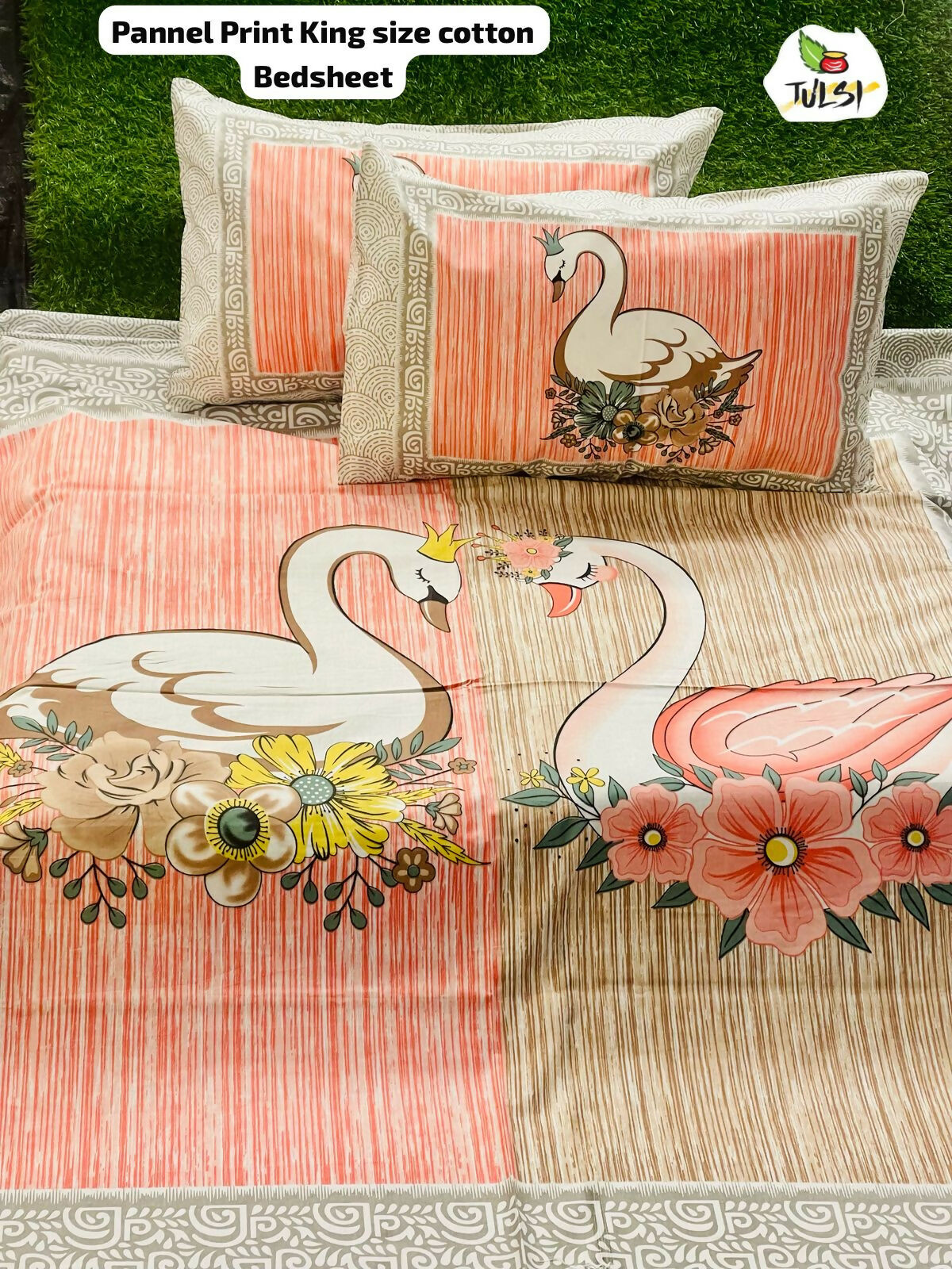 Cotton bedsheet with swan design
