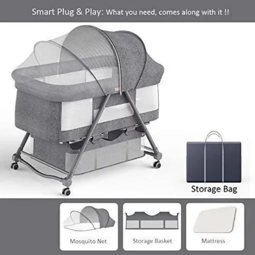Shop now for the StarAndDaisy D01 Manual Baby Cot Crib Newborn Baby Bassinet, offering safety, comfort, and mobility with a cradle, wheels, mosquito net, and bedding set!