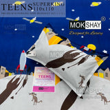 Mokshay Teens Superking kids bedsheet set with airplane design on a blue background