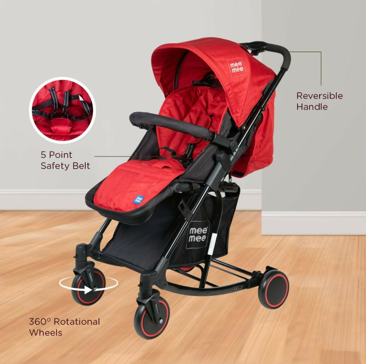 Make every outing comfortable and secure with the Mee Mee Stroller, blending convenience, safety, and style for both you and your baby.