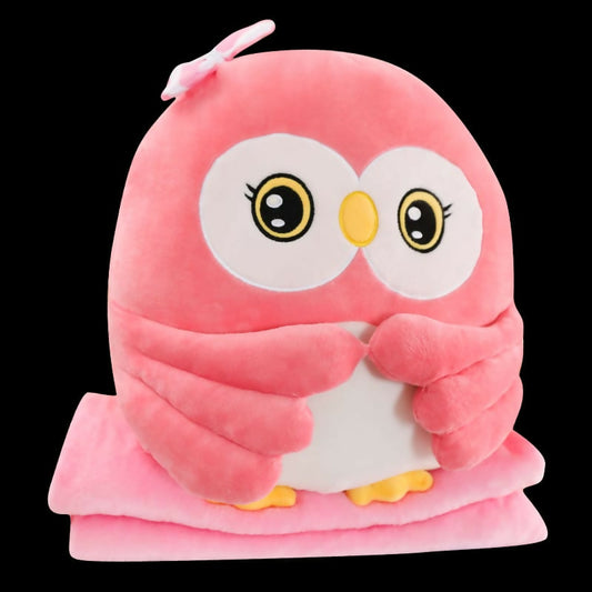 Pink owl plush toy with a bow 