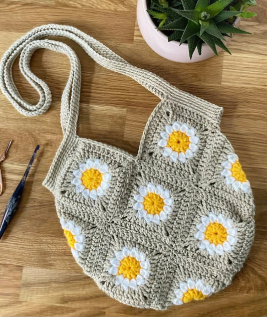 Crochet handmade sunflower shoulder bag