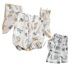 Baby 2-Piece Outfit Set, Floral Print Romper with Yellow Trim and Plaid Shorts, White and Grey
