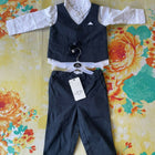 HOP BABY Shirt Waist Coat and Trouser Set - White/Black Grey pattern design - PyaraBaby