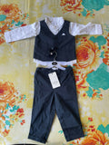HOP BABY Shirt Waist Coat and Trouser Set - White/Black Grey pattern design - PyaraBaby
