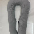 Grey-blue HIPUTEE U-shaped pregnancy pillow with velvet cover for full body support and comfortable maternity sleep