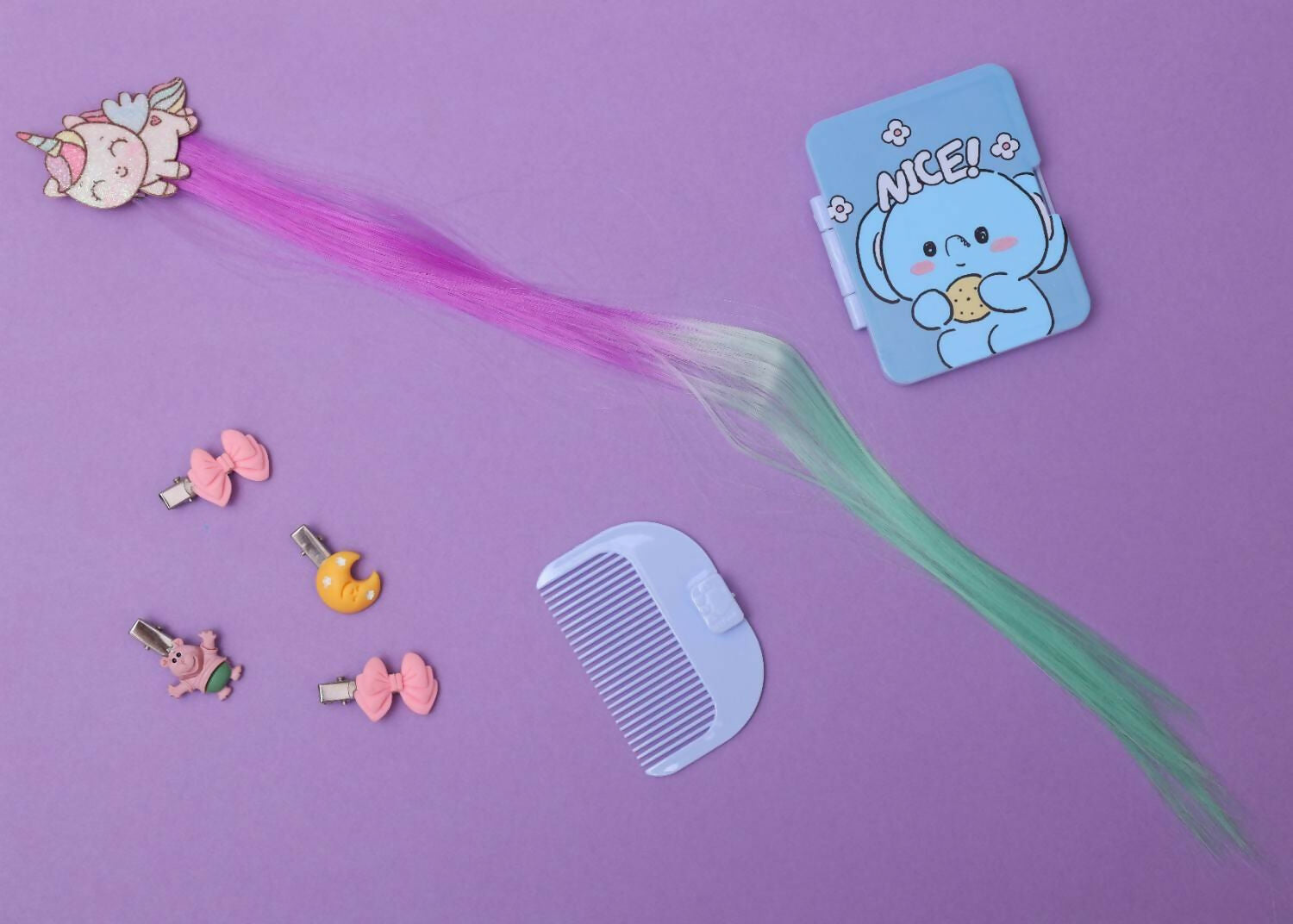 ilearnngrow offers colorful and elegant synthetic hair extensions with beautiful Cartoon Design hair clip to your little girl. 