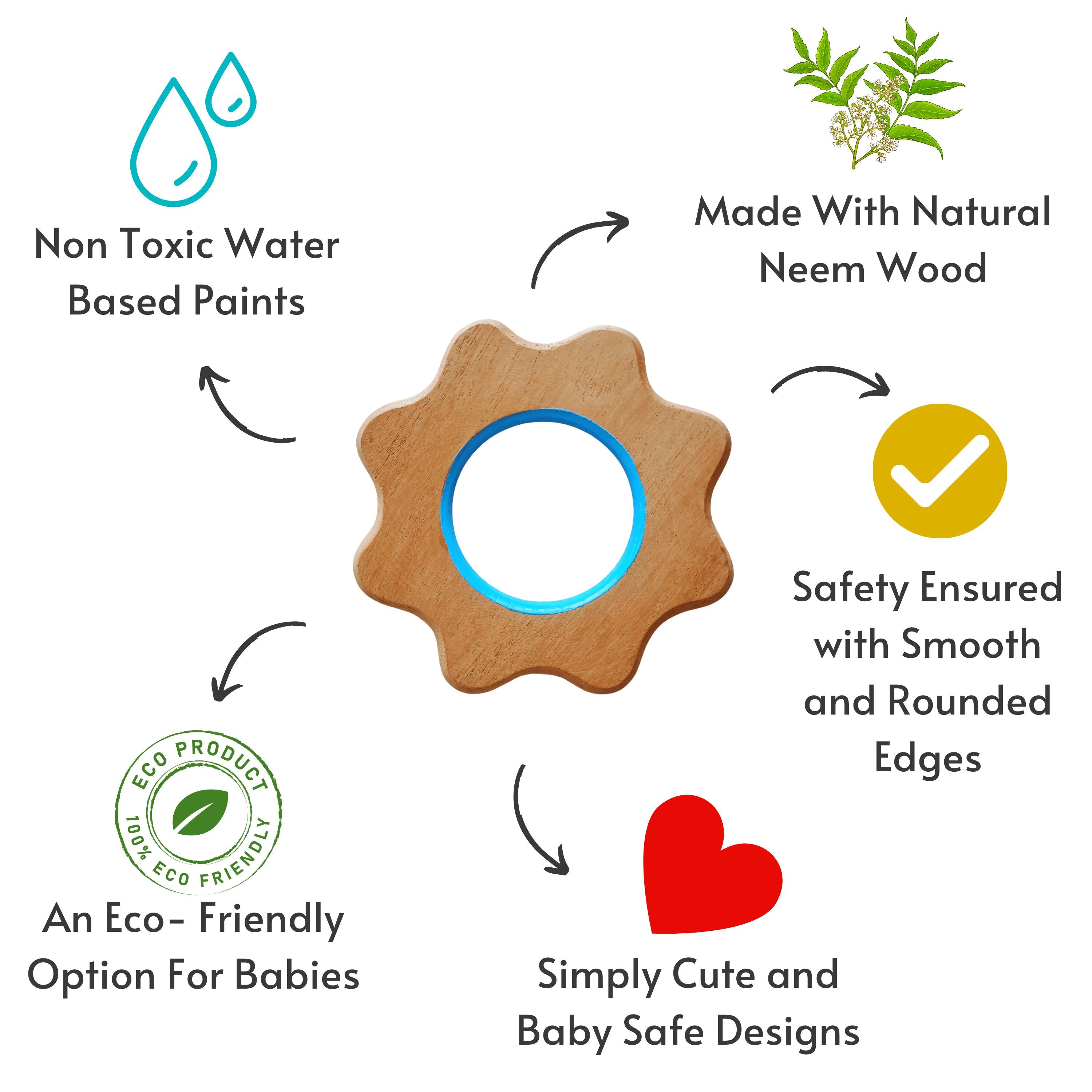 Explore shapes and soothe gums with Babycov's Cute Neem Wood Teethers - natural comfort for safe and playful chewing!