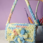 Handmade Plush Crochet Mini Shoulder Bag – Pastel Floral Design | Soft Chenille Yarn Purse