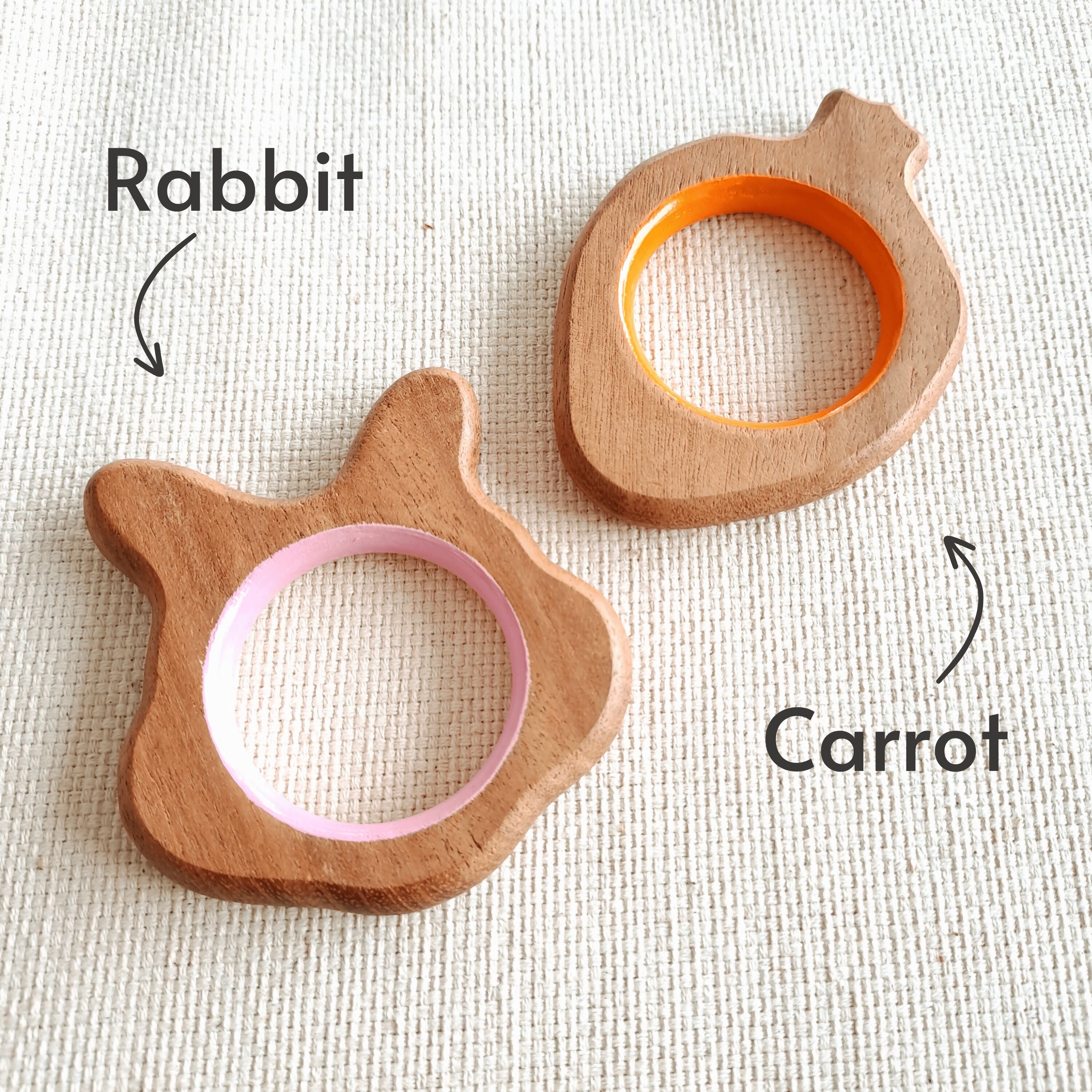 BABYCOV Cute Rabbit and Carrot Natural Neem Wood Teethers for Babies | Natural and Safe | Goodness of Organic Neem Wood | Both Chewing and Grasping Toy | Set of 2 (Age 4+ Months) - PyaraBaby