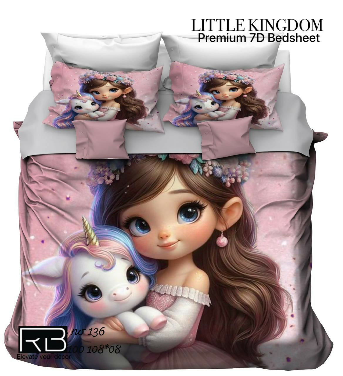 Bedding set with cartoon girl and unicorn design