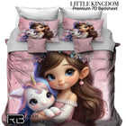 Bedding set with cartoon girl and unicorn design