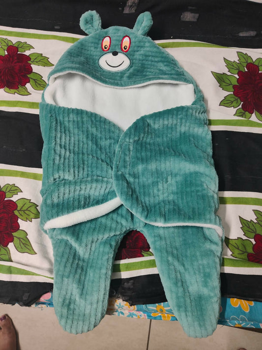 Baby Hooded Velvet Blanket/Swaddle (Green colour)