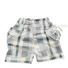 Baby 2-Piece Outfit Set, Floral Print Romper with Yellow Trim and Plaid Shorts, White and Grey