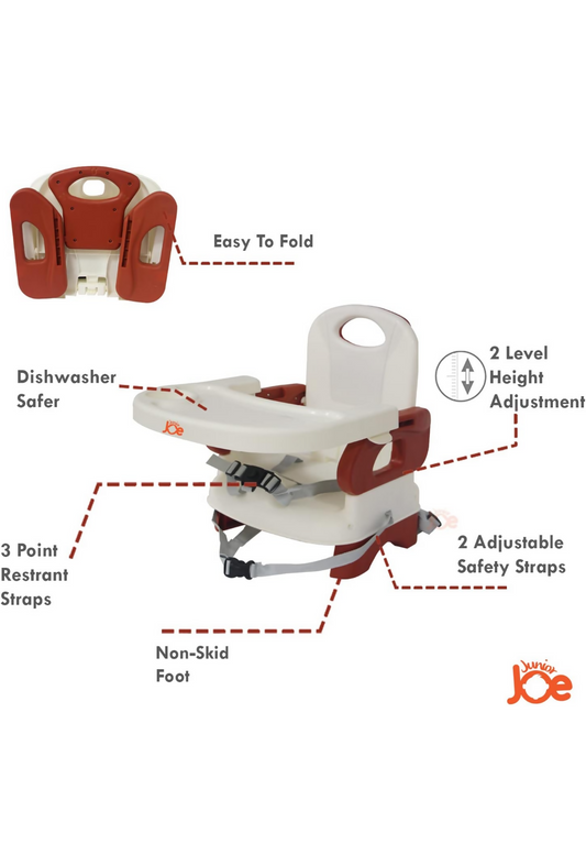 JUNIOR JOE 2 in 1 Baby Booster Seat With Removable Dining Tray and Safety Belt (BROWN) - PyaraBaby