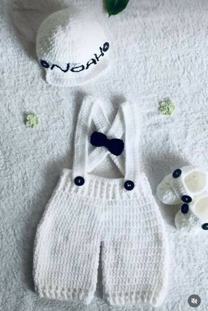 Handmade Customized Crochet Romper with Shoes and Hairband for Baby - PyaraBaby