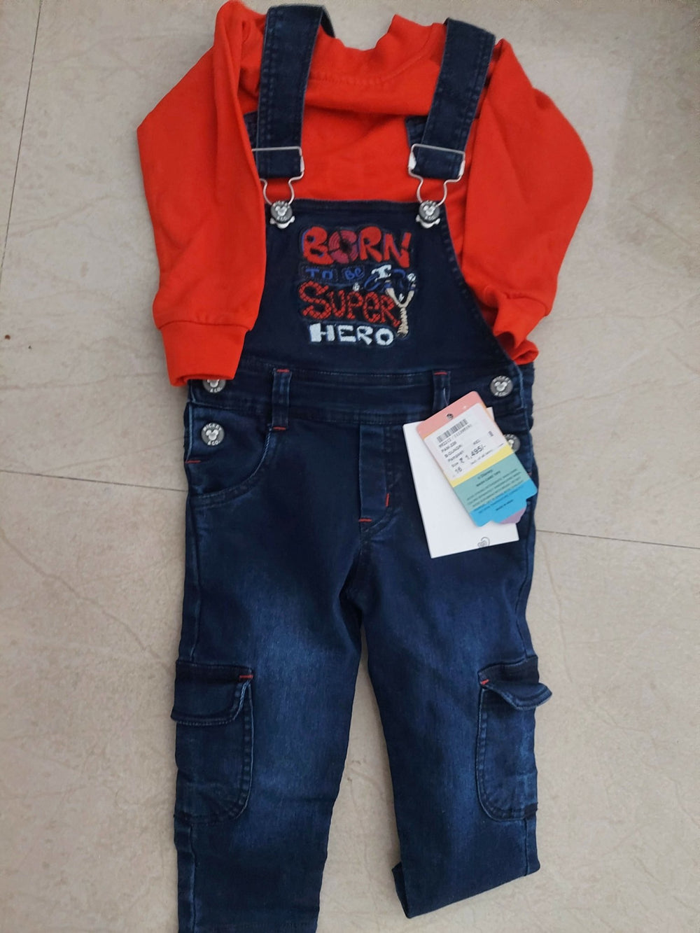 Baby Boy Dungaree Set - Red and Blue - PyaraBaby