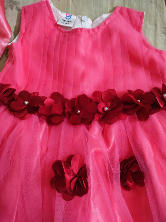 Rose pink colored party frock, 9-12 months - PyaraBaby