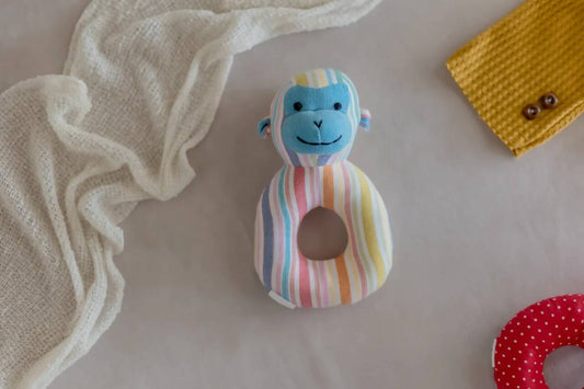 Monkey Face Rattle, baby toy, infant rattle, newborn toy, baby sensory toy, soft rattle - PyaraBaby