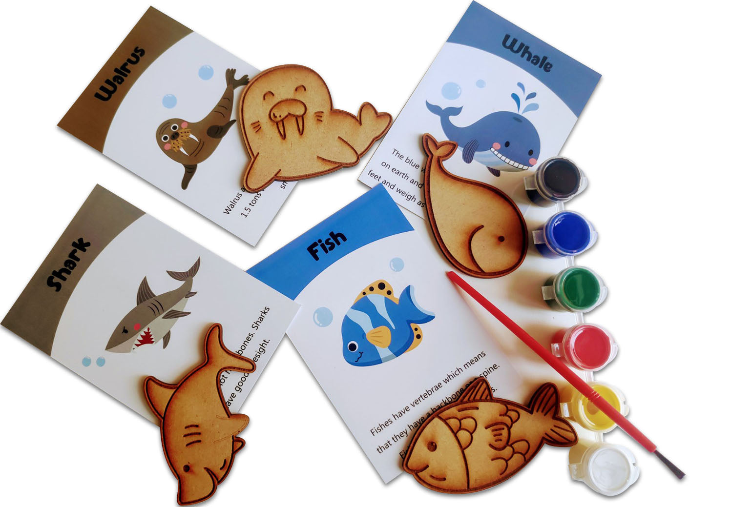 Sea animals flashcards with wooden cutout activity - PyaraBaby