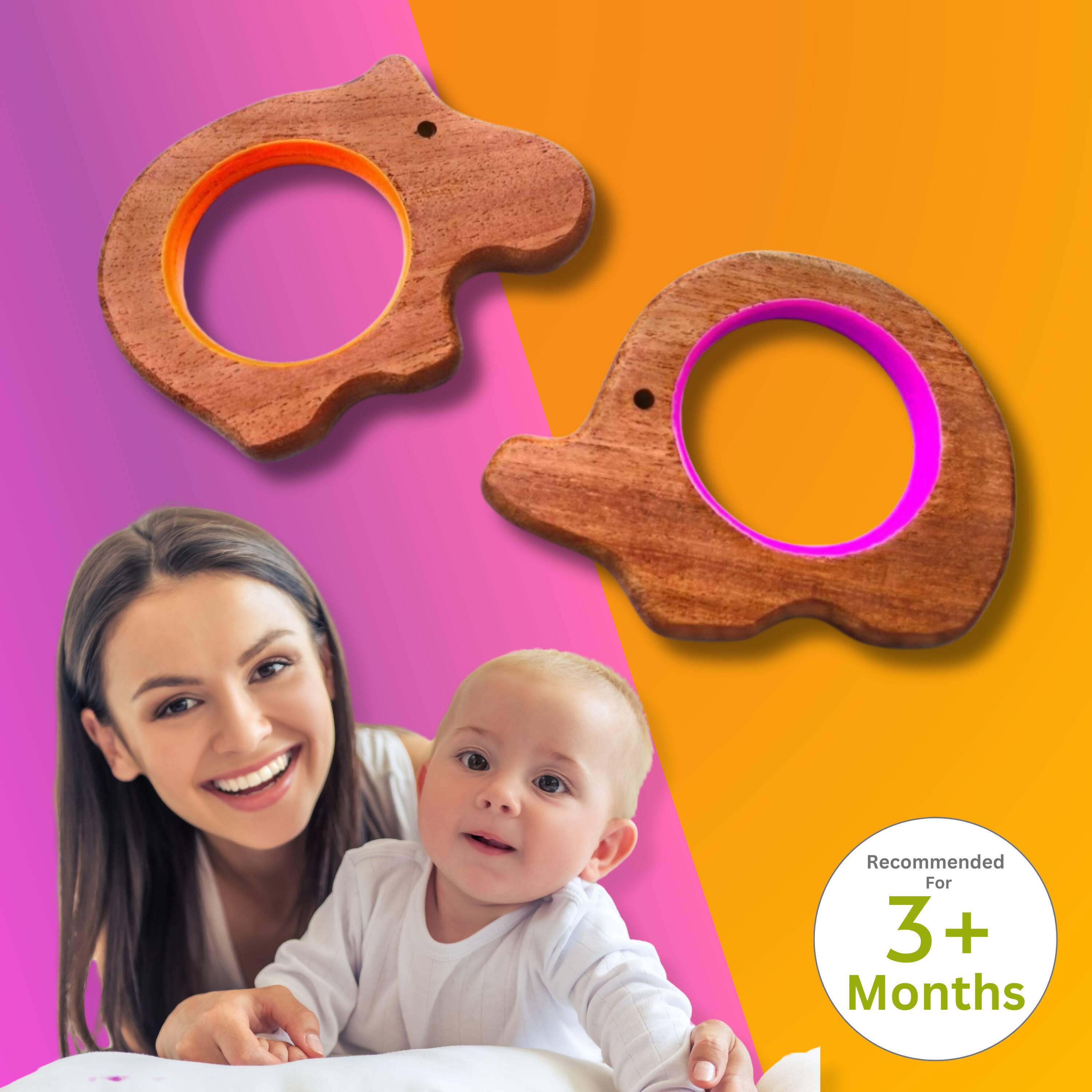 Soothe teething pains with Babycov's Cute Hippo and Elephant Neem Wood Teethers - natural comfort for safe and playful chewing!