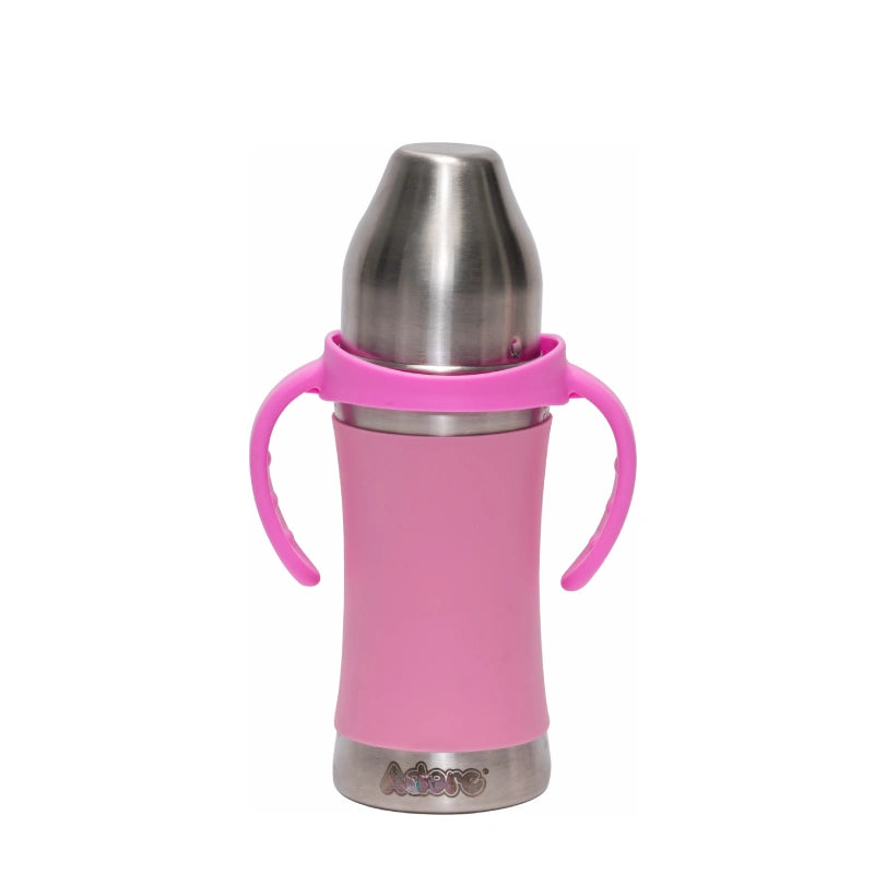 Soi Stainless Steel Straw pink Bottle with Sleeve- 250ml - PyaraBaby