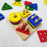 Wooden Shape Sorting & Stacking Toy, Geometric Blocks Shape Sorter - PyaraBaby