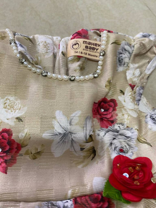 Pretty and Elegant Beige Baby Girl Frock - PyaraBaby